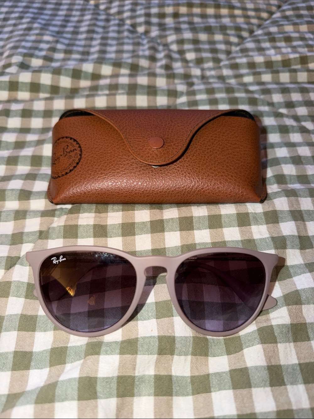 Ray-Ban Women’s Pale Pink Frame Sunglasses with Brown Case